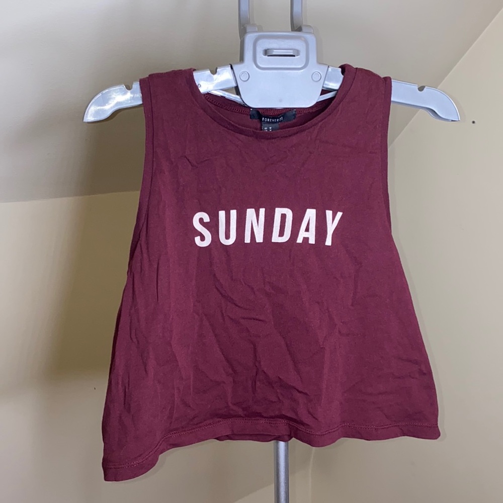 Maroon “Sunday” Cropped Sleeveless Top.